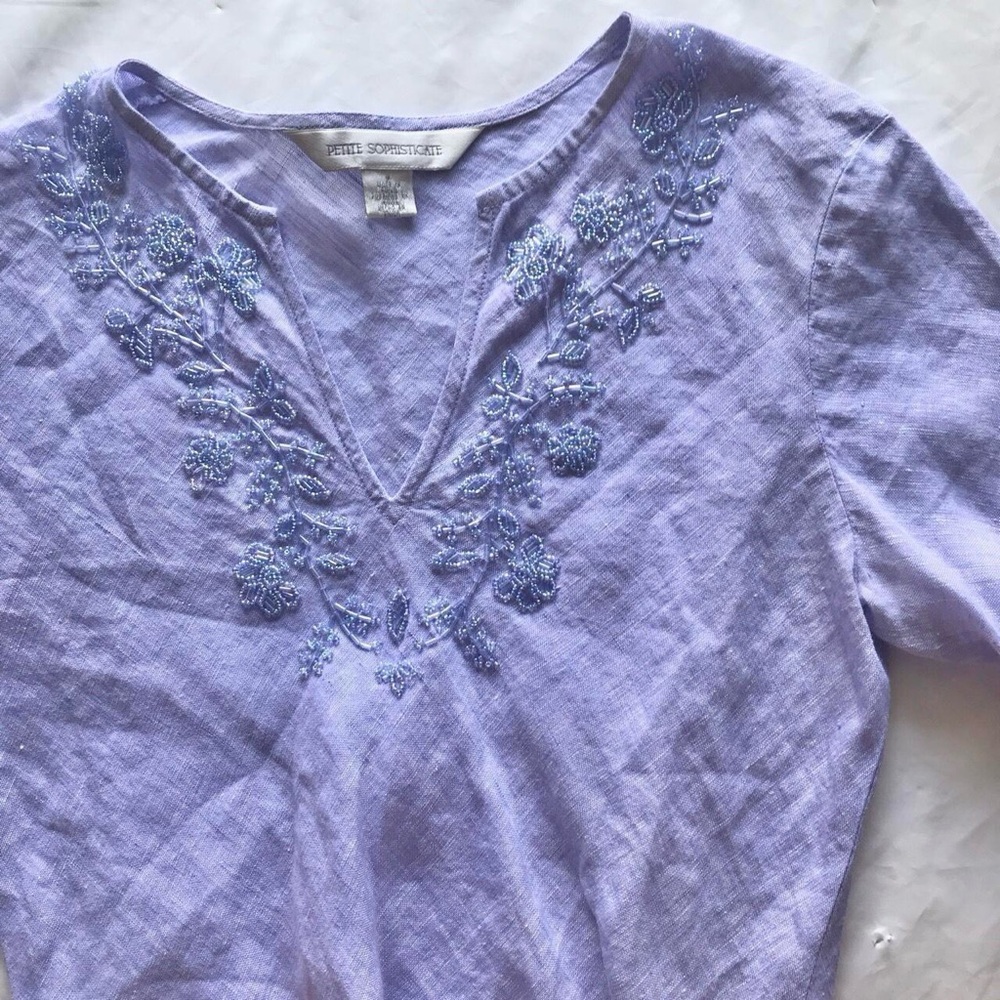Purple Linen Embroidered Women's Top